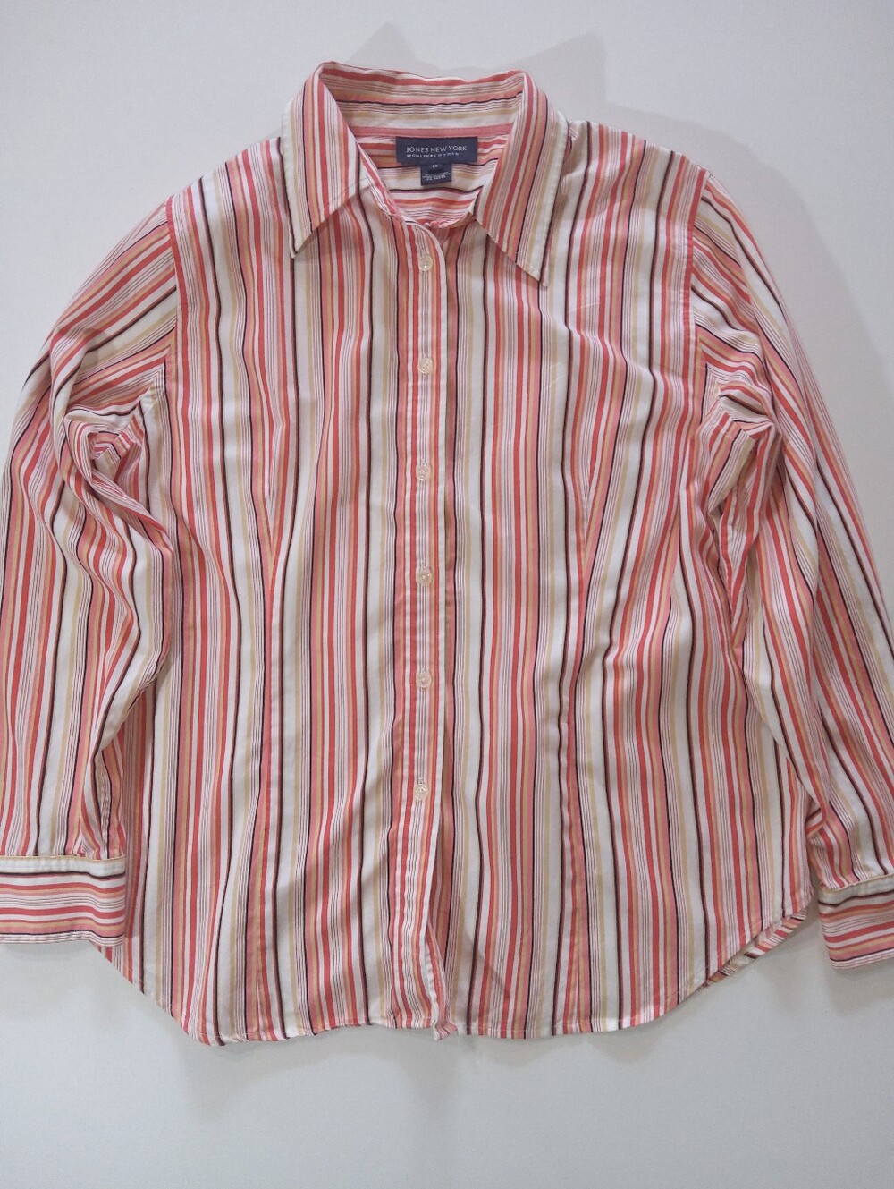 Jones New York Signature Woman Size 1X Pink White Beige Stripe Business Casual